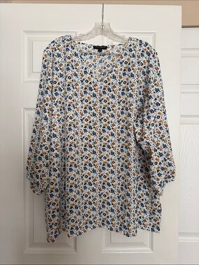 Mario Serrani White Floral Print Blouse XXL